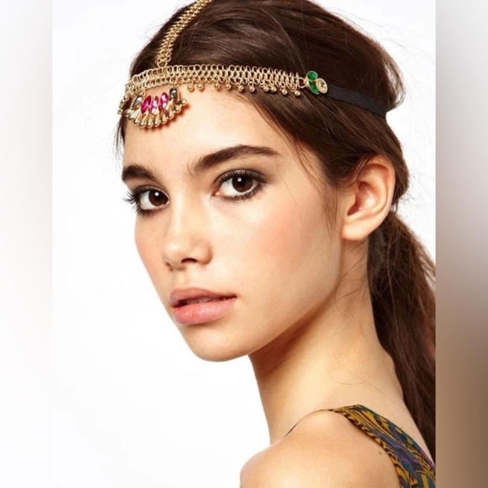 Multicolored Crystal Indian Elastic Hair Chain